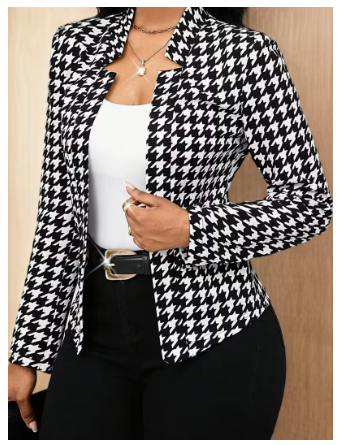 Elegant Houndstooth Print Open Front Thin Blazer Women's Top