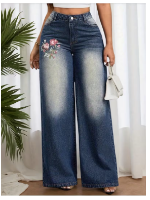 2026ss Floral Embroidered Stretch Wide-Leg Pants