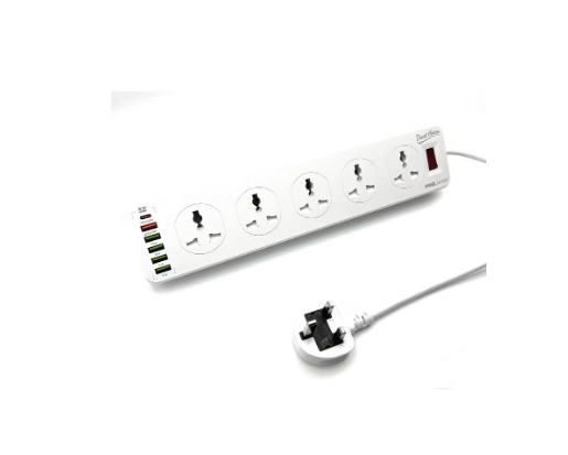 Desert Horizon Power Strip Extension cord, Universal electrical sockets 10 AC Outlets, 5 USB + 1 TYPE-C Ports with 32W Total Power, Surge protector, Heavy duty, 2M Cord, White