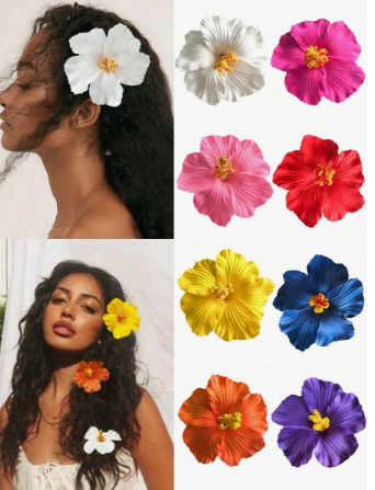 8/5pcs Hawaiian Hibiscus Flower Hair Clips, Suitable For Women And Girls, Large Multicolor Tropical Artificial Flower Hair Clips, Boho Style Hair Accessories, Suitable For Summer Beach Vacation, Hawaiian Party, Wedding Favors And Valentine's Day, Head Acc