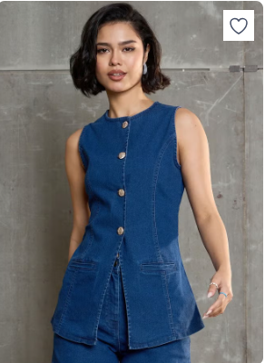Navy Blue Denim Shirt Style Top for Women