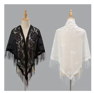Flower Embroidery Triangle Tassel Scarf Solid Color Hollow Shawl