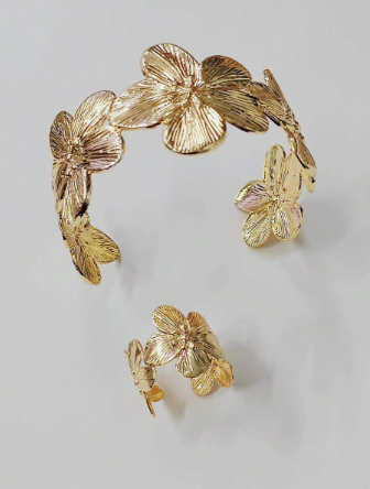1 Set Gold Flower Bangle & Ring Jewelry Design, Women Jewelry
