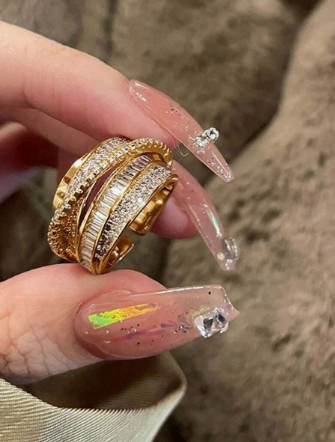1pc Fashion Versatile Rhinestone Inlaid Open Ring, Minimalist Lightweight Design With Luxurious Feel, Suitable For Women's Daily Decoration, Outfit Matching, Dates, Parties, Holiday Gifts, Random Shape