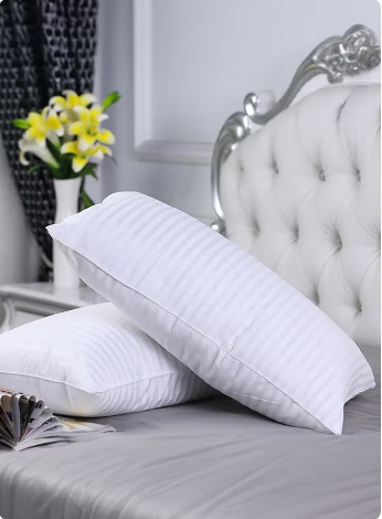 Set of 2-Pieces of Hotel Pillows, for Back, Neck, and Shoulder Support Soft Fluffy Stripe Hotel Pillows Microfiber White 75x50cm