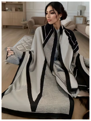 Plus Size - Plus Size - Plus Size Autumn Winter Classic Black White Geometric 