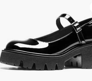 Women's Mary Jane Shoes - Platform Mary Janes for Women, Black Leather Round Toe Chunky Dress Shoes with Adjustable Ankle Strap