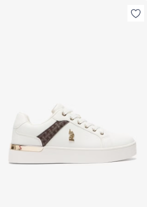 Women's White Low-Top Sneakers - Classic Style with Dark Brown Accent and Gold Logo Detail for Elegant Everyday Wear Shoes