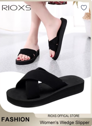Women's Platform Sandals, 3cm Chunky Sole Wedge Sandals, Low Heel Crossband Slippers for Women, Open Toe Slip-On Dressy Sandals, Trendy X-Slide Sandals for Ladies Girls, Casual Summer Slides with Crisscross Strap for Vacation/Beach/ Home/ Daily Wear, Blac