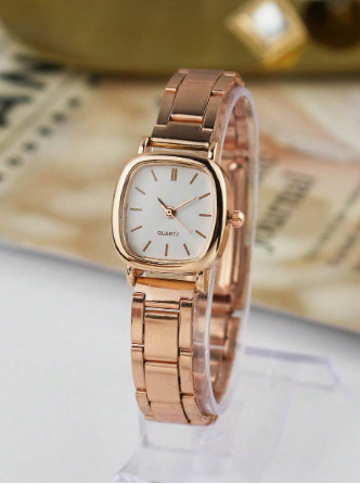 1pc/1set Women's Rose Gold Square Dial Steel Band Quartz Watch, Light Luxury Versatile Wristwatch, Ideal Gift For Girlfriend & Best Friend