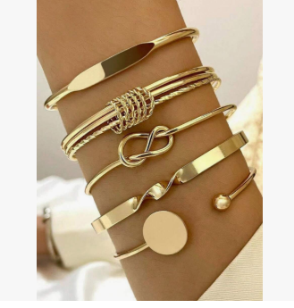 5pcs/Set European And American Minimalist Chain Bracelet, Fashion Gold Mixed Open Knot Bangle, Suitable For Wedding, Ball, Music Festival, Holiday Wear
