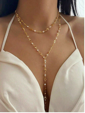 1pc Random Color Rhinestone Oval Metal Chain Y-Necklace, Suitable For Travel, Dates, Parties And Other Occasions