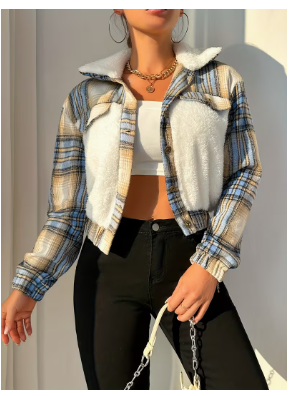 Women'S Plaid Fleece Casual Jacket SHP0241 European Size