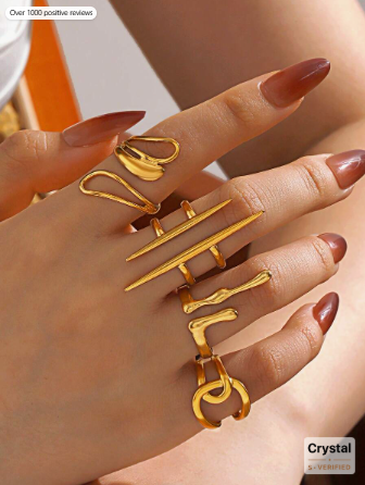 4pcs/Set Stainless Steel Minimalist 18K Gold Plated Geometric Line Design Open Rings, Suitable For Daily Wear For Women