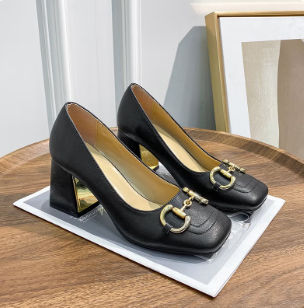 Genuine Leather G Women'S Horsebit High Heels, Ladylike Brand Slip-On Shoes That Are Not Tiring For Feet And Versatile Shoes