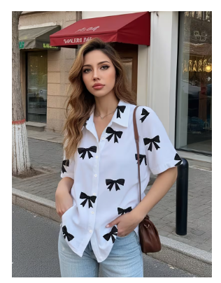 Women's Casual Butterfly Print Short-Sleeve Top, Summer
