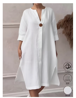 MANAIXUAN Women's Elegant 100% V-Neck Button-Front Dress