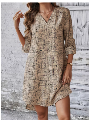 2026 New Commuter Mature Style V-Neck Straight-Cut Dress