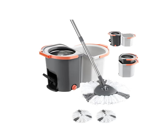 Turbo 360° Spin Mop, Dual Bucket System with Pedal, Stackable Design for Washing and Drying 10L, 54.5x30x27cm
