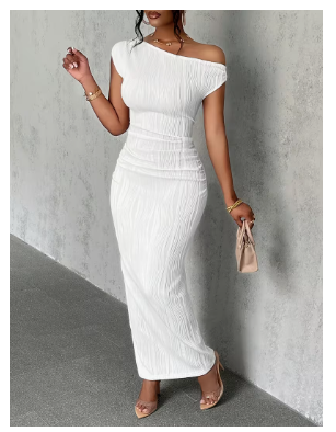 Elegant Off-Shoulder Ribbed Midi Dress for Women
