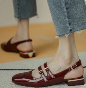 Womens sandals Chanel style closed toe 2024 Japanese and Korean new spring versatile square toe low chunky heel single-layer shoes womens foreign trade in stock Apricot