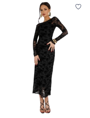 AURA Women's Velvet Floral Mesh Midi Dress