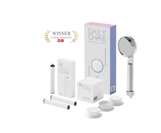 Korean Shower Head and Twin Shower Filter Set A - With Antimicrobial Activated Carbon Fiber Filter - Water Filter For Removal Of Bacteria, Heavy Metals, Chemicals, Odor From Tap Water