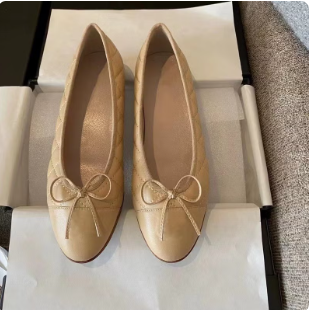 High Quality Chanel Ballet Shoes Women'S Bow Flat Leather Shallow Mouth Color-Matching Round-Toe Single-Layer Shoes