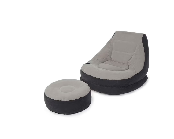 Ultra Lounge Living Room Air Furniture Inflatable Sofa Set With Ottoman Footrest Grey/Black