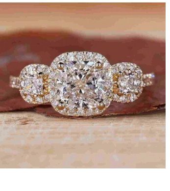 Luxury 18K Gold Plated Micro-Pave Zirconia Cushion Cut Zirconia Women's Wedding Ring Valentine's Day Gift