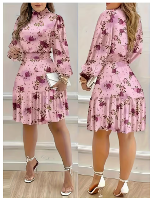 Elegant -Line Maxi Dress with High Neck & Long Sleeves