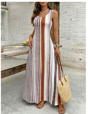 Women's Vintage Striped Sleeveless Round Neck Dress