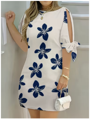 Floral Print Tunic Dress with Split Sleeves 