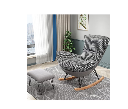 Rocking Chair with Padded Cushion,Modern Rocker Recliner Chair,Fabric Rocking Swing Chair,Comfortable Relax Lounge Chair Lazy Sofa Chair for Lounge Living Room Bedroom Patio Garden (Grey)