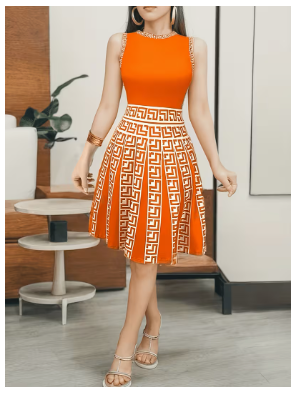 Women's Striped Print Patchwork Vest Positioning Floral Dress