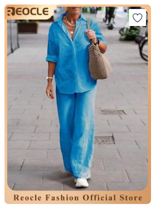 Women's 2 Piece Outfit Linen Lapel Long Sleeve