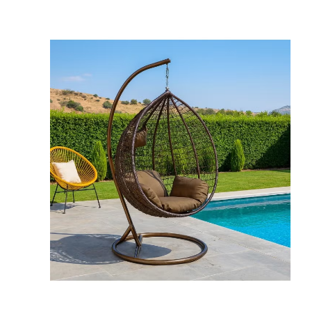 Kolyn Hanging Egg Indoor Outdoor Patio Wicker Rattan Swing Chair with UV Resistant Random Washable Cushions & Iron Frame for Garden, Living Room & Backyard