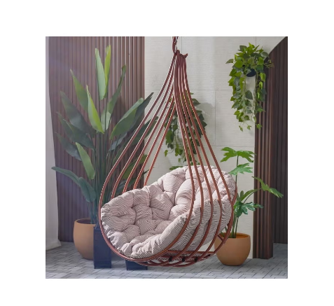 Valance Hanging Chair - Terracotta Outdoor Swing with 1-Year Warranty, Premium Steel Frame, Plush Houndstooth Fabric, Modern Design for Outdoor Living