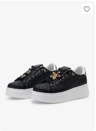 FREDDY Low Top Women’s Black Platform Sneakers – Luxury Jewel-Embellished Fashion Sneakers with Textured Woven Upper