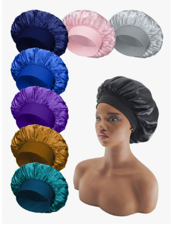 1pc Women's Solid Color Wide Brim Satin Sleeping Cap, Fashionable Sleeping Hat, Comfortable And Breathable, Suitable For Daily Hair Care Hair Sleep Cap