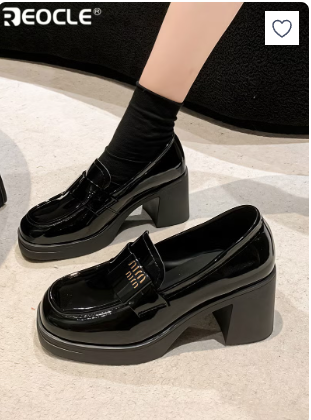 Women's Leather Shoes British Fashion Shoes Sleeves Loafers High-heeled Shoes for Women