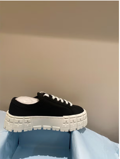 P Home Double Wheel Re-Nylon Canvas Biscuit Shoes Muffin Thick-Soled Heightening Triangle Standard Women'S Small White Shoes