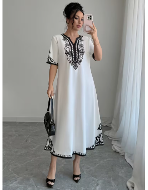 Elegant Vintage V-Neck Tunic Dress