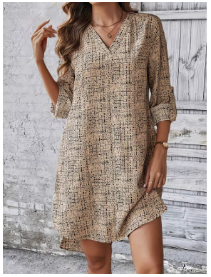 2026 New Commuter Mature Style V-Neck Straight-Cut Dress
