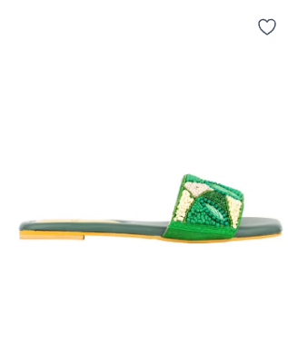 Dollar's Fashion Women's Artisan Beaded Slippers – Geometric Embroidered Slide Sandals, Lightweight Summer Footwear (Green)