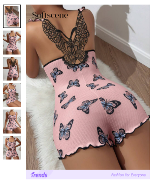 Softscene Butterfly Print Women's Pajamas Romper