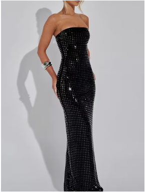 Summer Party Matte Shimmering Iridescent Bling Bling Mature Sexy Women'S Long Straight Bodycon Wrap Dress
