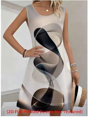 [Printed Design- Non-Realistic Texture]Women'S Modern Art Style Pattern Printed Sleeveless Dress