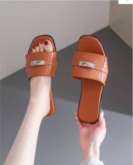 Metal Decorated Designer Slippers Women Summer Beach Flat Slippers Slip On Casual Shoe Ladies Brand Shoes For Women Flat By Rup Art