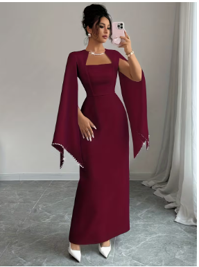 Elenzga Women's Elegant Square Neckline Waist-Defining Flared Skirt dress